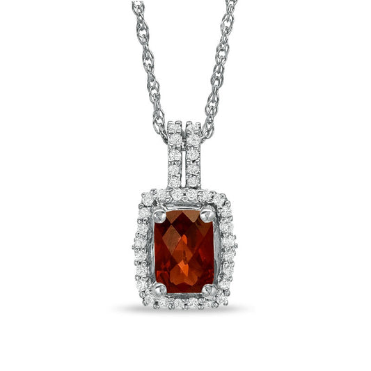 Cushion-Cut Garnet and White Topaz Accent Pendant in Sterling Silver