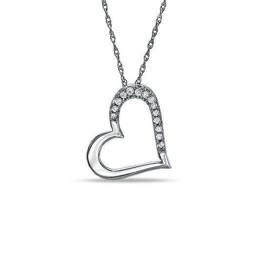 0.13 CT. T.W. Natural Diamond Tilted Heart Pendant in Sterling Silver