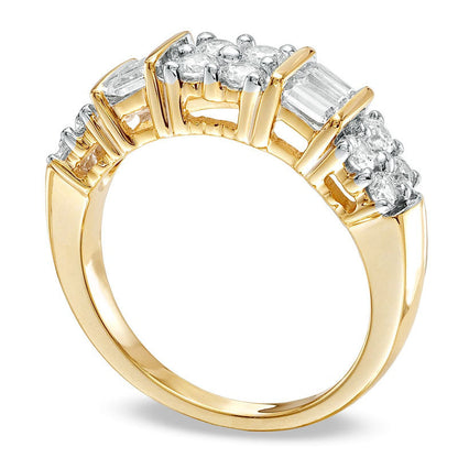 1.0 CT. T.W. Natural Diamond Clover Band in Solid 10K Yellow Gold