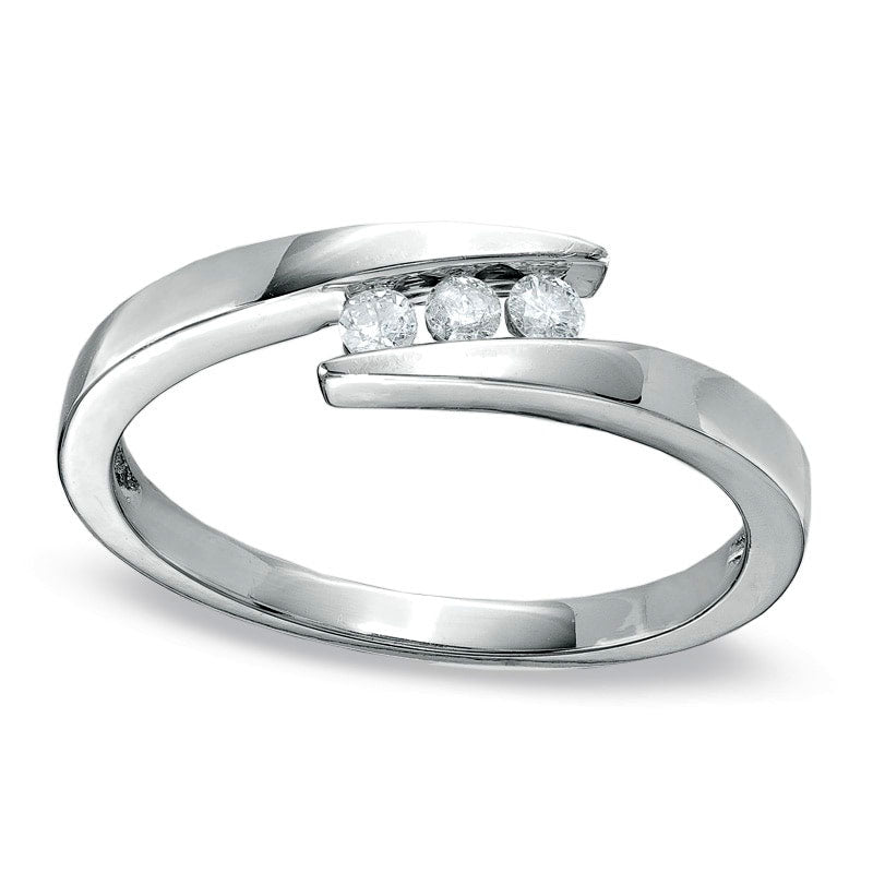 0.10 CT. T.W. Natural Diamond Three Stone Bypass Promise Ring in Solid 10K White Gold