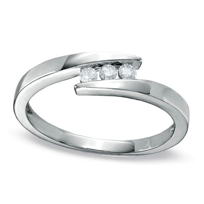 0.10 CT. T.W. Natural Diamond Three Stone Bypass Promise Ring in Solid 10K White Gold