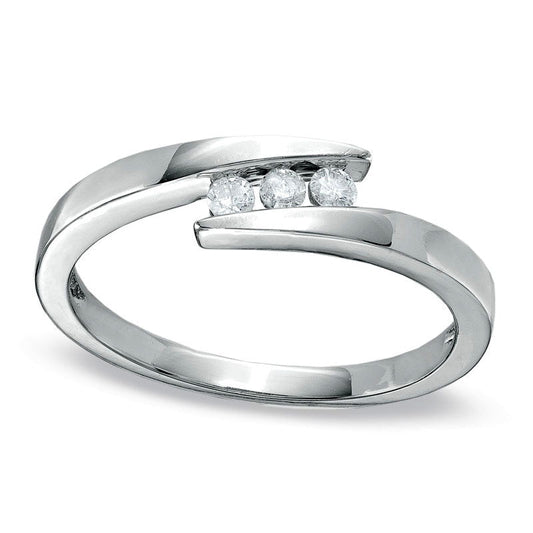 0.10 CT. T.W. Natural Diamond Three Stone Bypass Promise Ring in Solid 10K White Gold