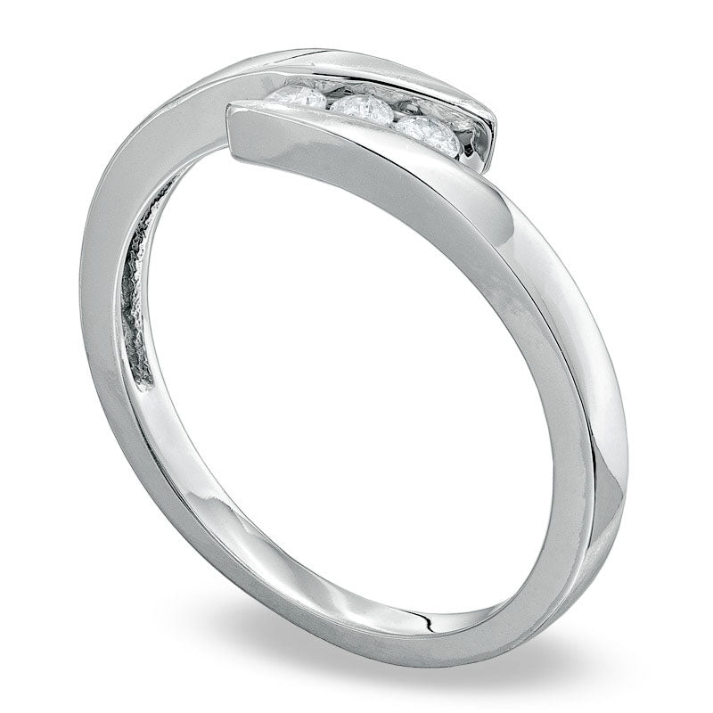 0.10 CT. T.W. Natural Diamond Three Stone Bypass Promise Ring in Solid 10K White Gold