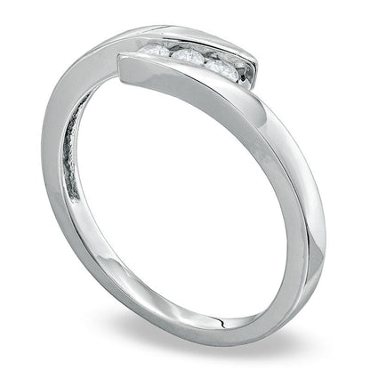0.10 CT. T.W. Natural Diamond Three Stone Bypass Promise Ring in Solid 10K White Gold
