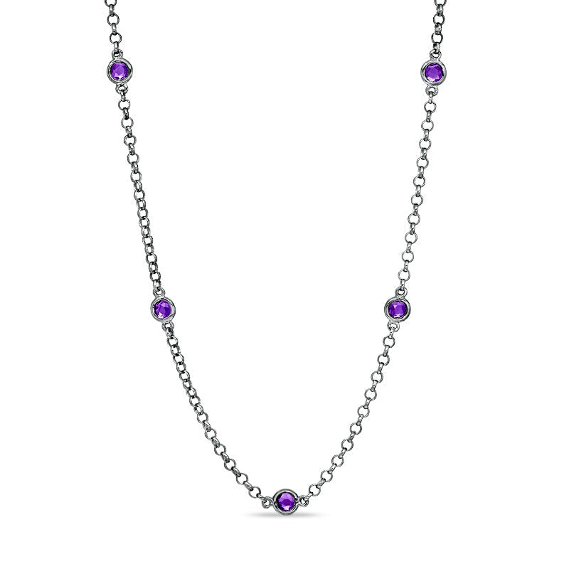Amethyst Station Necklace in Sterling Silver