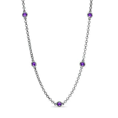 Amethyst Station Necklace in Sterling Silver