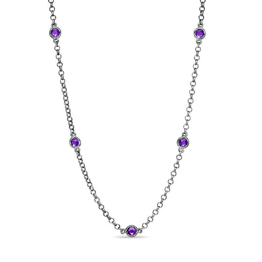 Amethyst Station Necklace in Sterling Silver