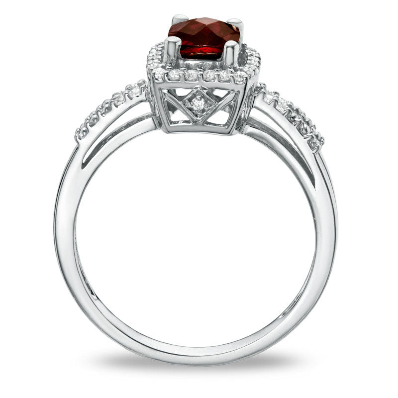 Cushion-Cut Garnet and White Topaz Frame Ring in Sterling Silver