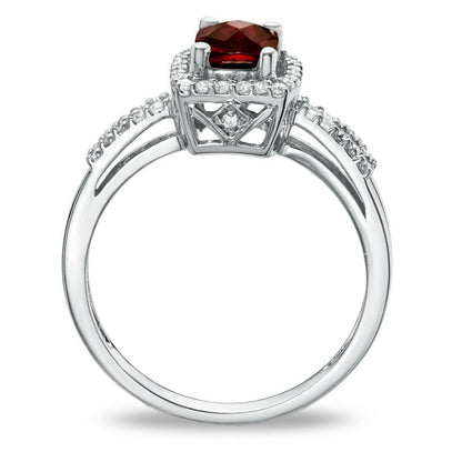 Cushion-Cut Garnet and White Topaz Frame Ring in Sterling Silver