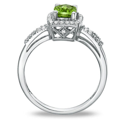 Cushion-Cut Peridot and White Topaz Frame Ring in Sterling Silver