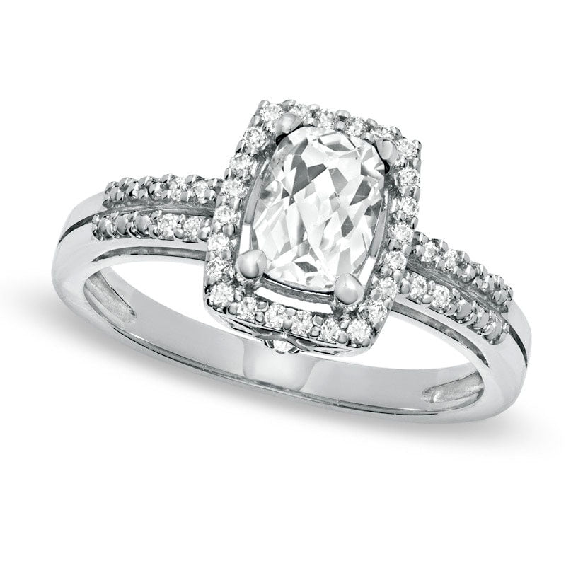 Cushion-Cut White Topaz Frame Ring in Sterling Silver