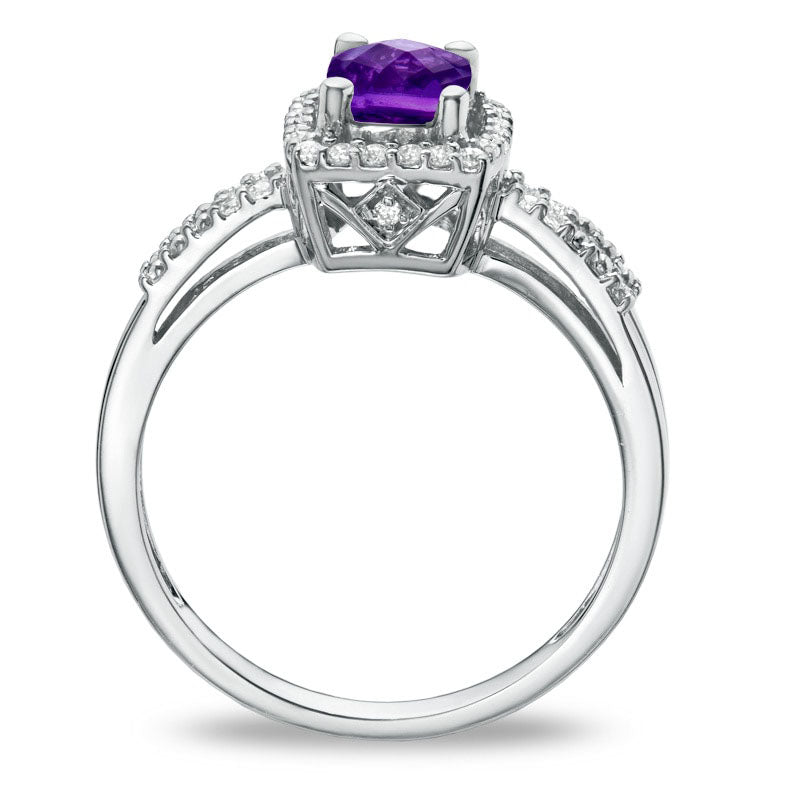 Cushion-Cut Amethyst and White Topaz Frame Ring in Sterling Silver