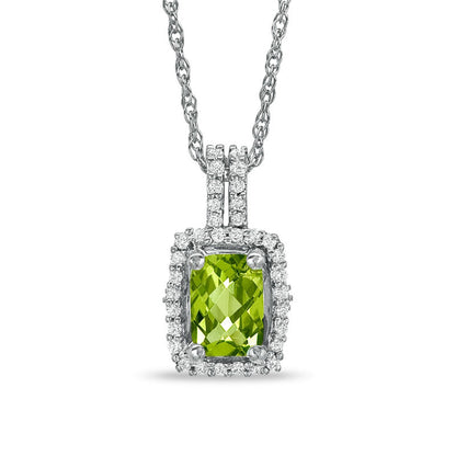Cushion-Cut Peridot and White Topaz Framed Pendant in Sterling Silver