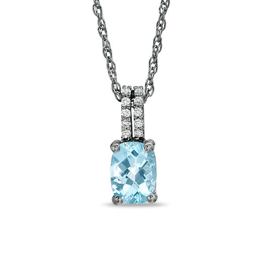 Cushion-Cut Aquamarine and White Topaz Pendant in Sterling Silver