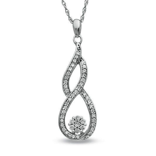 0.25 CT. T.W. Natural Diamond Swirl Loop Flower Pendant in Sterling Silver