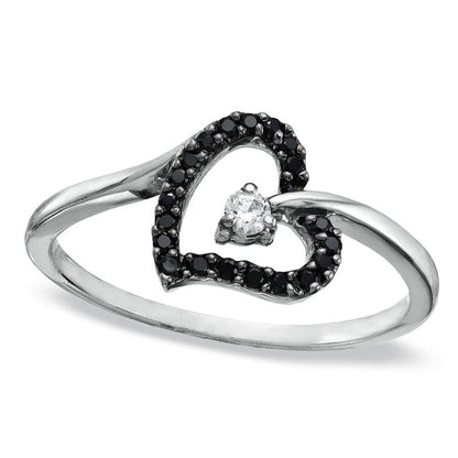 0.10 CT. T.W Enhanced Black and White Natural Diamond Tilted Heart Promise Ring in Solid 10K White Gold