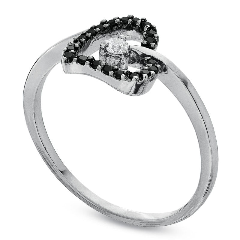 0.10 CT. T.W Enhanced Black and White Natural Diamond Tilted Heart Promise Ring in Solid 10K White Gold