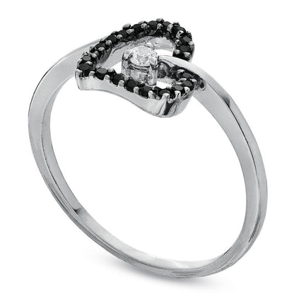 0.10 CT. T.W Enhanced Black and White Natural Diamond Tilted Heart Promise Ring in Solid 10K White Gold