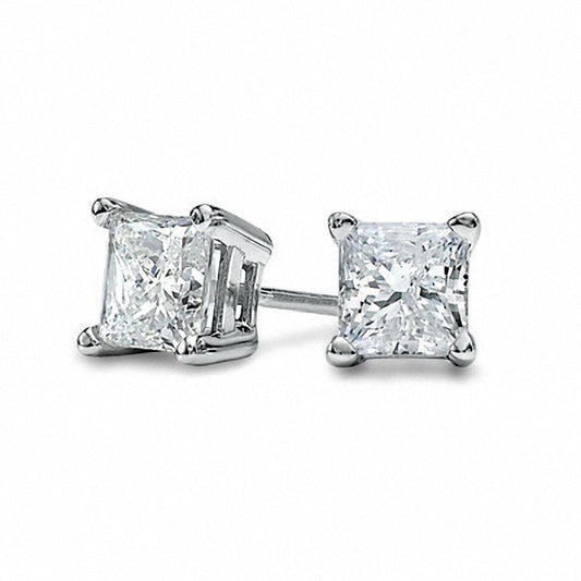 2 CT. T.W. Certified Princess-Cut Diamond Solitaire Stud Earrings in 18K White Gold (I/VS2)