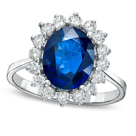 Your Stone Your StoryÖ Oval Blue Sapphire and 0.50 CT. T.W. Natural Diamond Frame Ring in Solid 14K White Gold