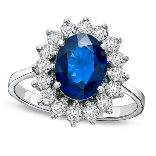 Your Stone Your StoryÖ Oval Blue Sapphire and 0.63 CT. T.W. Natural Diamond Frame Ring in Solid 14K White Gold