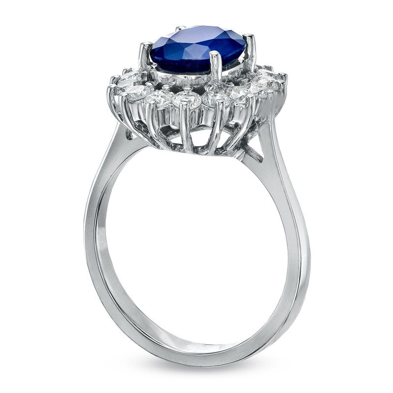 Your Stone Your StoryÖ Oval Blue Sapphire and 0.63 CT. T.W. Natural Diamond Frame Ring in Solid 14K White Gold