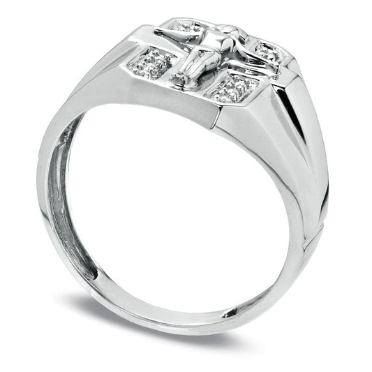 Men's Natural Diamond Accent Crucifix Band in Solid 10K White Gold