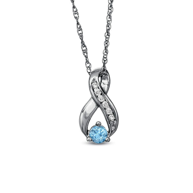 4.0mm Aquamarine and 0.1 CT. T.W. Natural Diamond Infinity Loop Pendant in Sterling Silver