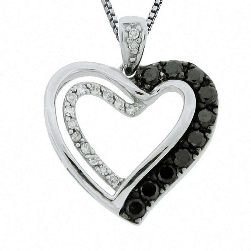 0.38 CT. T.W. Enhanced Black and White Natural Diamond Half Heart Pendant in Sterling Silver