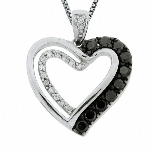 0.38 CT. T.W. Enhanced Black and White Natural Diamond Half Heart Pendant in Sterling Silver