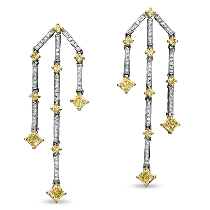 2 CT. T.W. Fancy Yellow and White Diamond Chandelier Earrings in 18K White Gold (SI2)