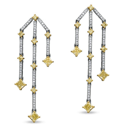 2 CT. T.W. Fancy Yellow and White Diamond Chandelier Earrings in 18K White Gold (SI2)
