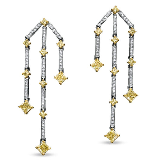 2 CT. T.W. Fancy Yellow and White Diamond Chandelier Earrings in 18K White Gold (SI2)