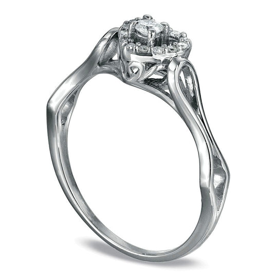0.10 CT. T.W. Natural Diamond Heart Framed Promise Ring in Sterling Silver