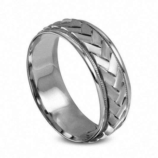 Men's 7.0mm Braided Wedding Band in Solid 10K White Gold