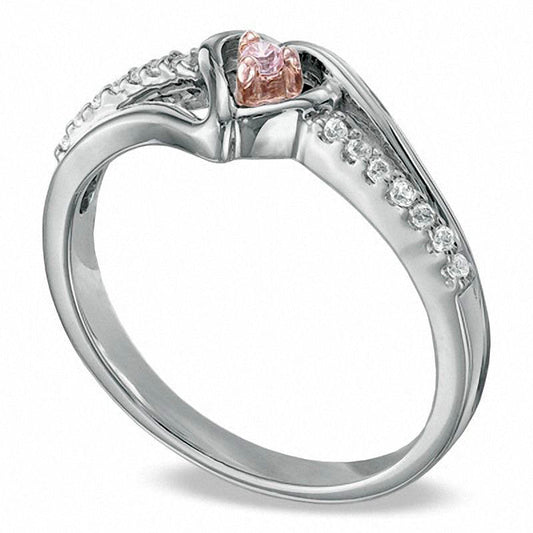 Lab-Created Pink Sapphire and Diamond Accent Heart Promise Ring in Sterling Silver