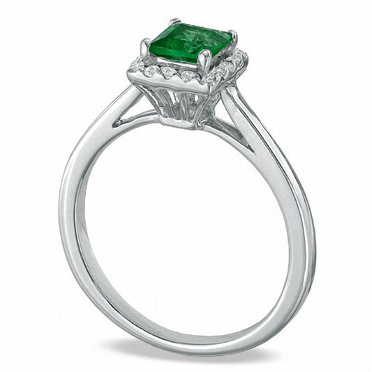 Princess-Cut Lab-Created Emerald and 0.14 CT. T.W. Diamond Engagement Ring in Solid 10K White Gold