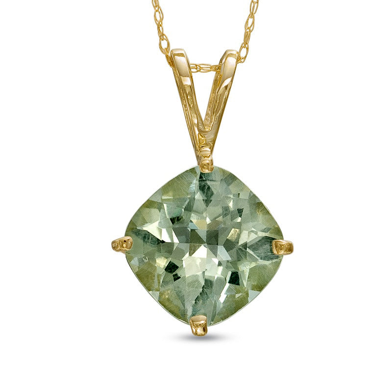10.0mm Cushion-Cut Green Quartz Pendant in 10K Yellow Gold