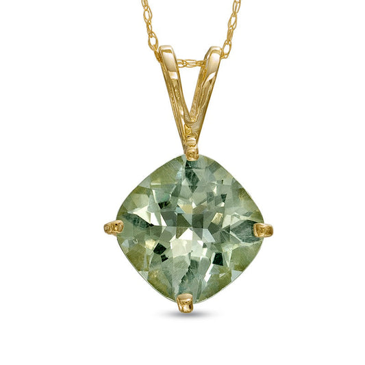 10.0mm Cushion-Cut Green Quartz Pendant in 10K Yellow Gold