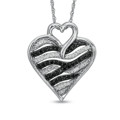 0.25 CT. T.W. Enhanced Black and White Natural Diamond Zebra Heart Pendant in Sterling Silver