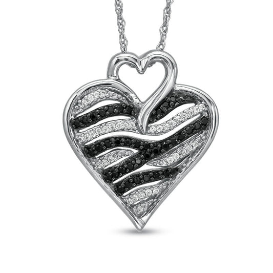 0.25 CT. T.W. Enhanced Black and White Natural Diamond Zebra Heart Pendant in Sterling Silver