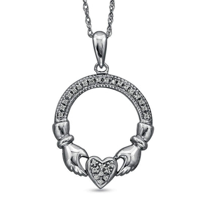 Natural Diamond Accent Claddagh Circle Pendant in Sterling Silver