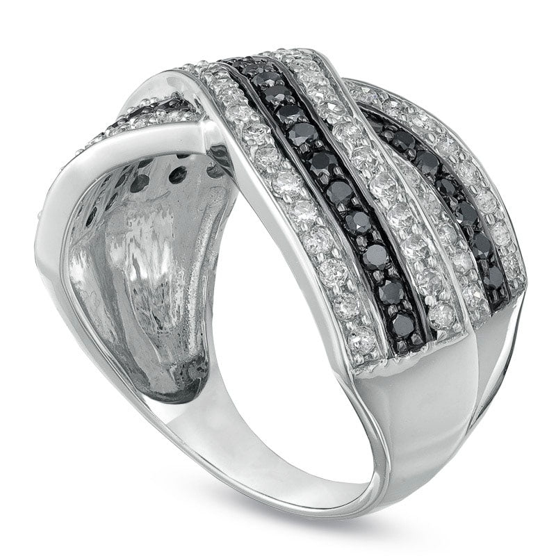 1.0 CT. T.W. Enhanced Black and White Natural Diamond Crossover Band in Solid 10K White Gold