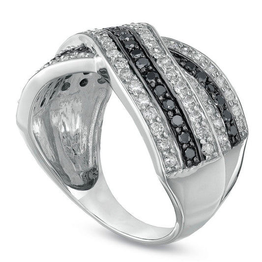 1.0 CT. T.W. Enhanced Black and White Natural Diamond Crossover Band in Solid 10K White Gold