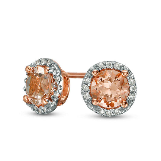 5.0mm Morganite and Diamond Accent Frame Stud Earrings in 10K Rose Gold