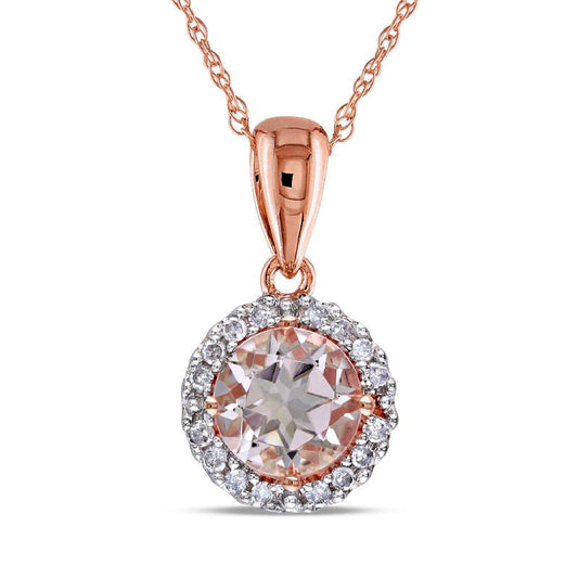 6.0mm Morganite and Natural Diamond Accent Frame Pendant in 10K Rose Gold - 17