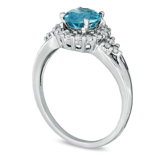 Blue Topaz and 0.25 CT. T.W. Natural Diamond Frame Ring in Solid 10K White Gold