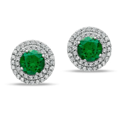 Lab-Created Emerald and 0.38 CT. T.W. Diamond Frame Stud Earrings in 10K White Gold