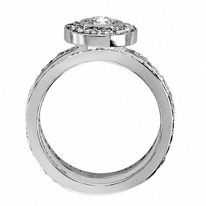 1.50 CT. T.W. Natural Diamond Frame Bridal Engagement Ring Set in Solid 14K White Gold