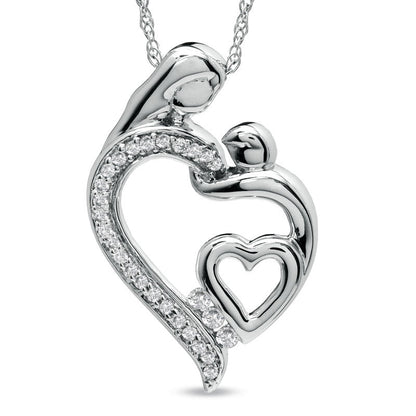 0.13 CT. T.W. Natural Diamond Motherly Love Double Heart Pendant in Sterling Silver